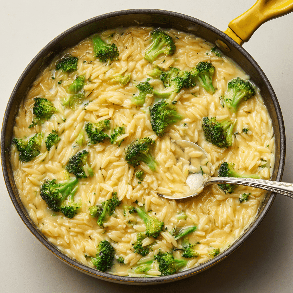 One Pot Broccoli Cheese Orzo Recipe