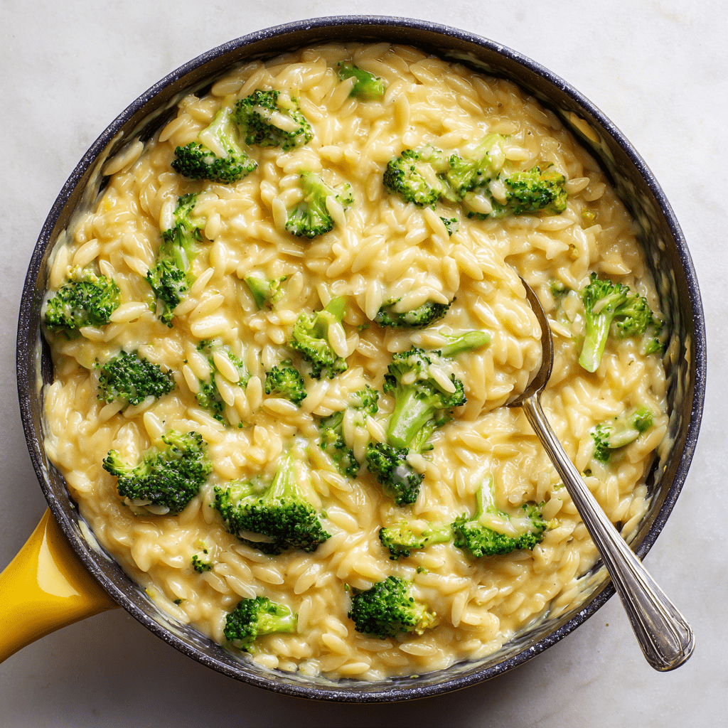 One Pot Broccoli Cheese Orzo Recipe - Recipe Image