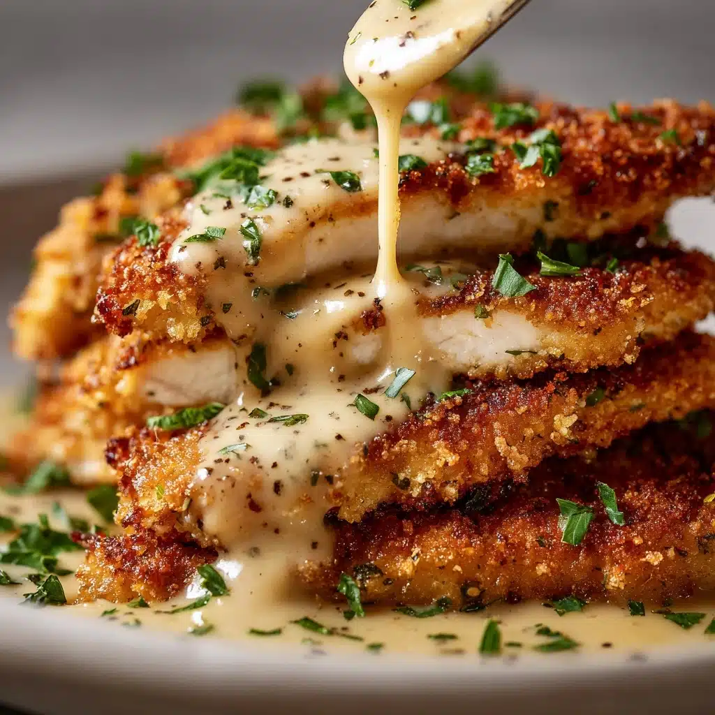 Crispy Parmesan Chicken with a Rich Garlic Sauce Recipe - Recipe Image