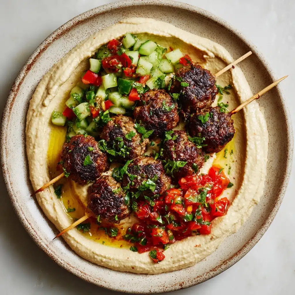 Beef Kefta with Hummus and Tomato Cucumber Salad Recipe - Recipe Image