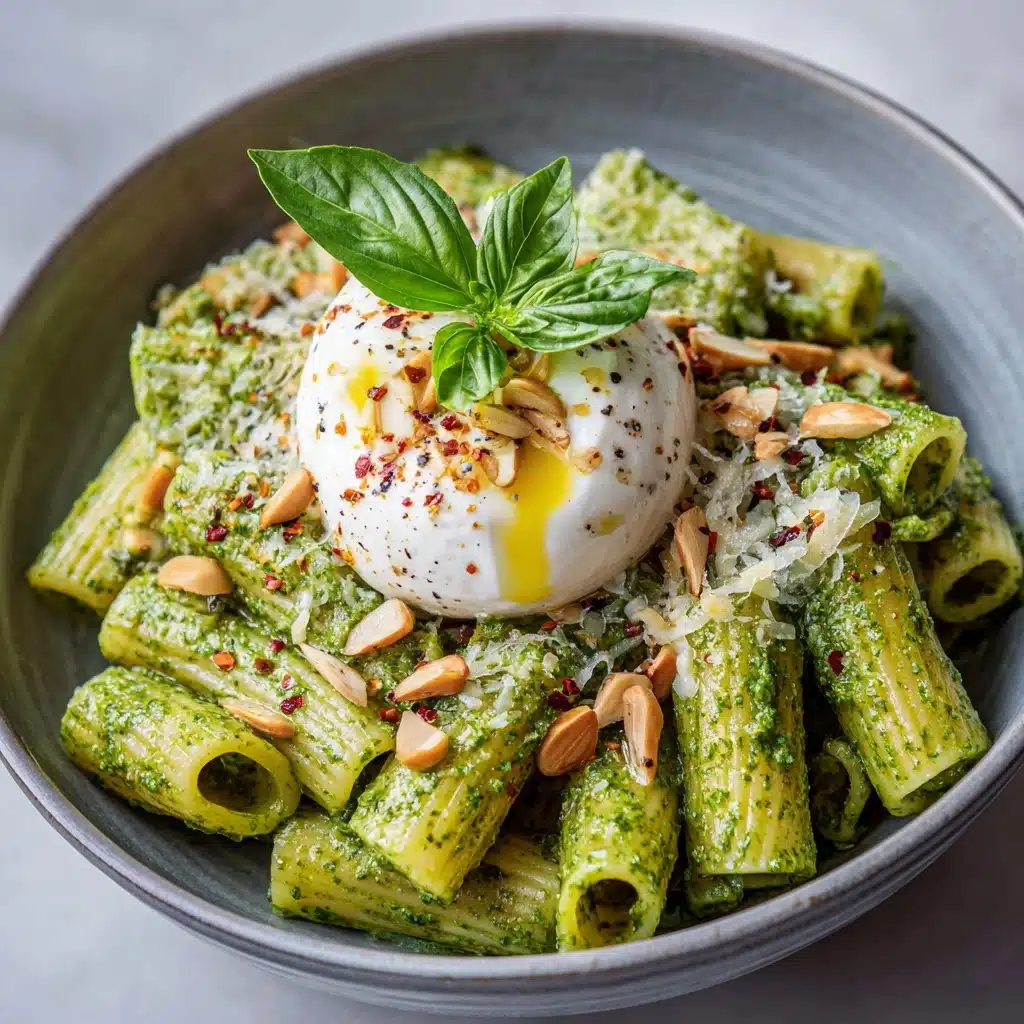 oni with Basil-Pistachio Pesto & Burrata Recipe - Recipe Image