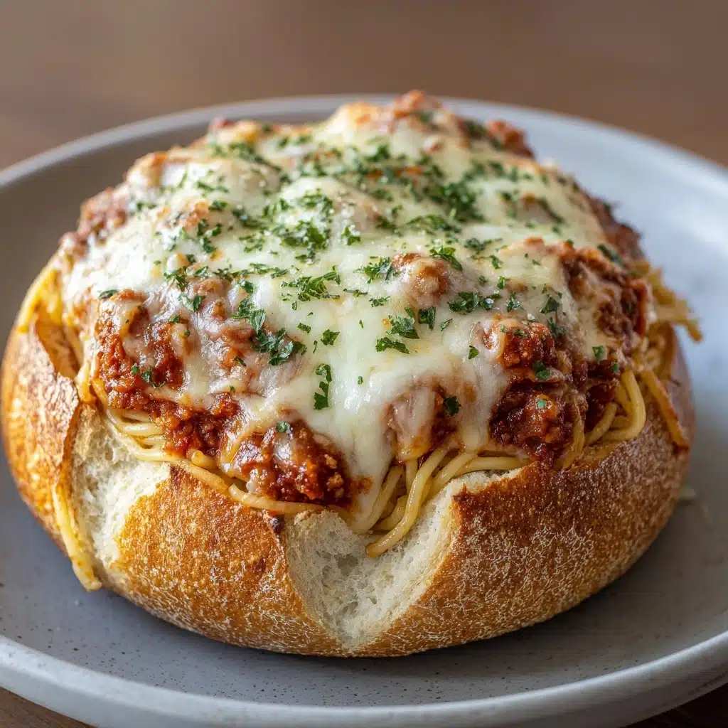 Easy Cheesy Bread Bowl Spaghetti Recipe Delight Recipe - Recipe Image