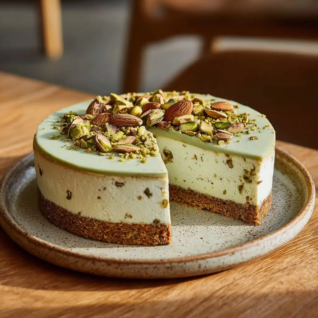 Pistachio Cheesecake with Almond Crust Recipe - Recipe Image