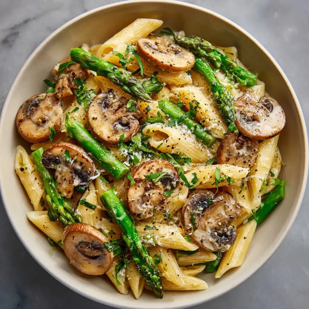 Creamy Mushroom and Asparagus Chicken Penne Recipe - Recipe Image