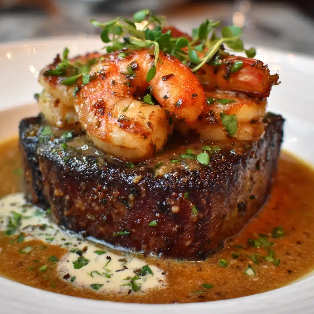 Steak with Creamy Cajun Shrimp Sauce Recipe - Recipe Image