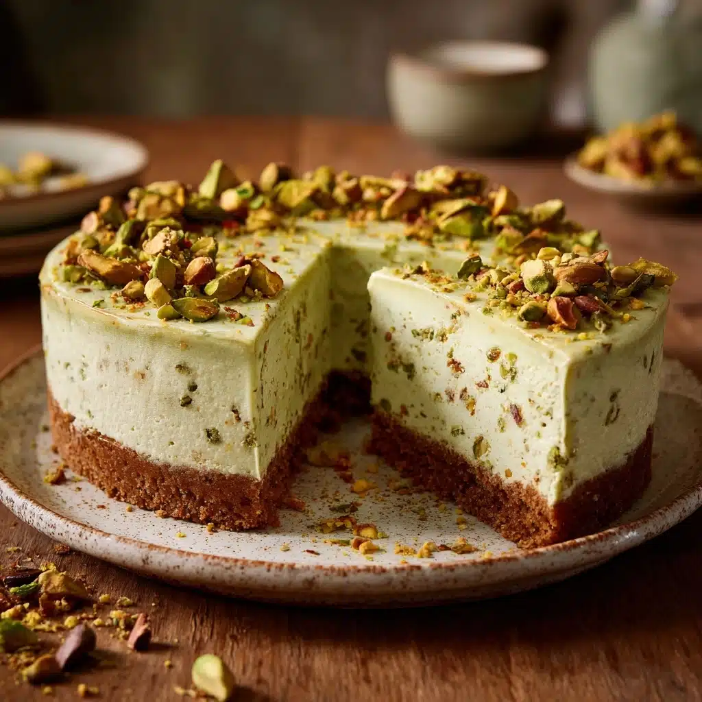 Pistachio Cheesecake with Almond Crust Recipe - Recipe Image