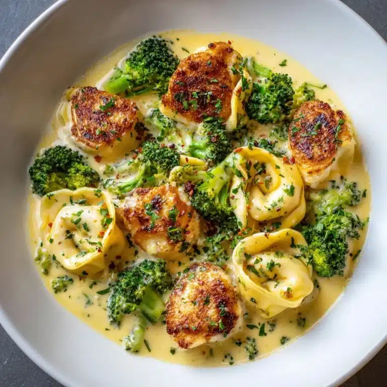 Creamy Garlic Parmesan Tortellini with Chicken & Broccoli Recipe