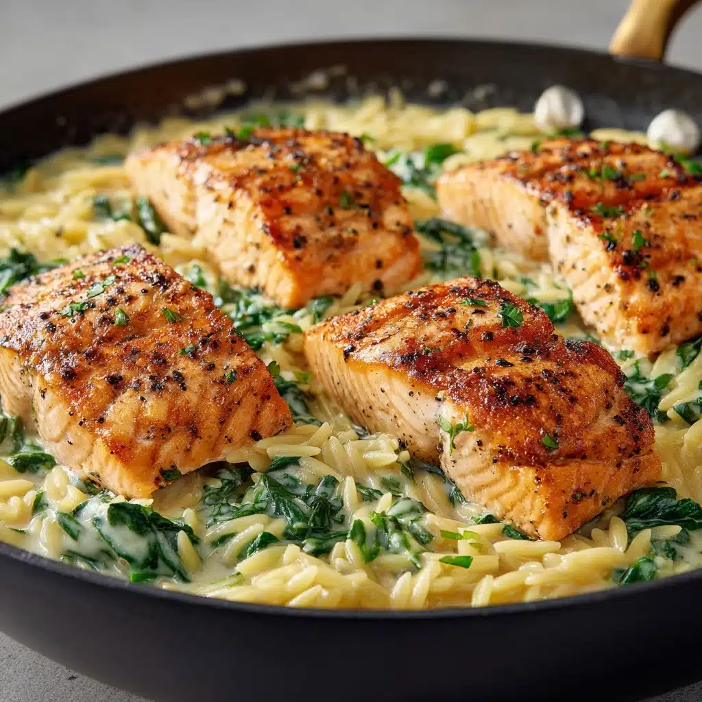 One Skillet Salmon with Lemon Orzo Recipe - Recipe Image