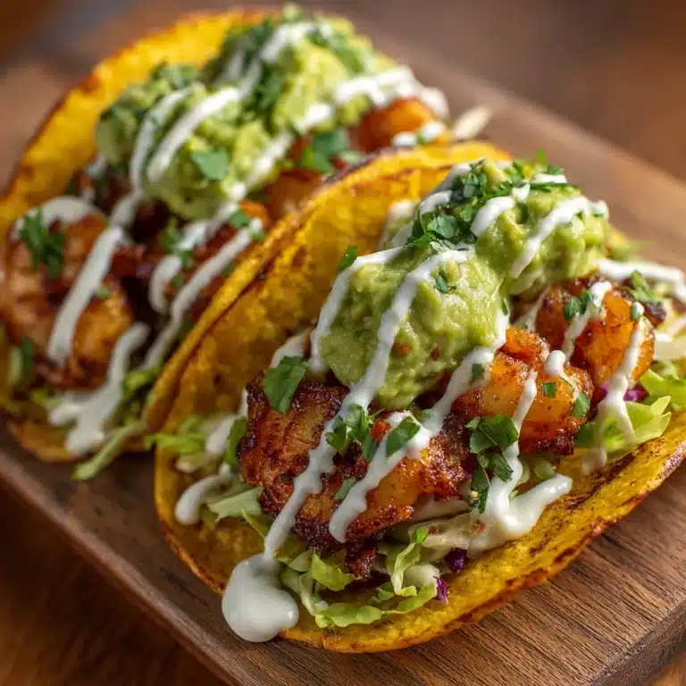 Spicy Shrimp Tacos with Garlic Cilantro Lime Slaw Recipe