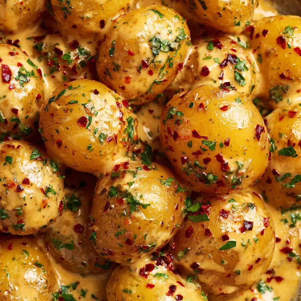 Easy Creamy Garlic Sauce Baby Potatoes Recipe - Recipe Image