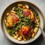 One-Pan Crispy Chicken with Cannellini Beans and Pistachio Pesto Recipe