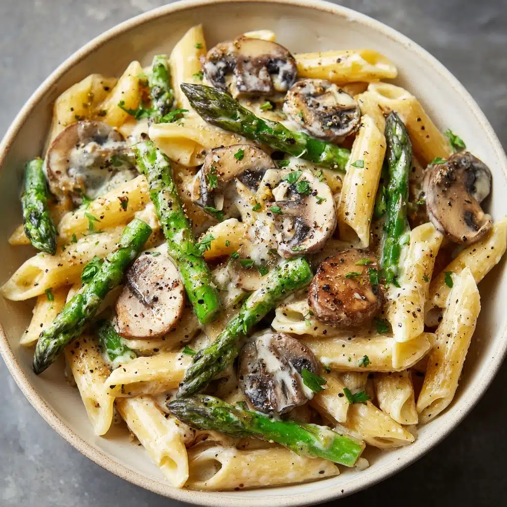 Creamy Mushroom and Asparagus Chicken Penne Recipe - Recipe Image