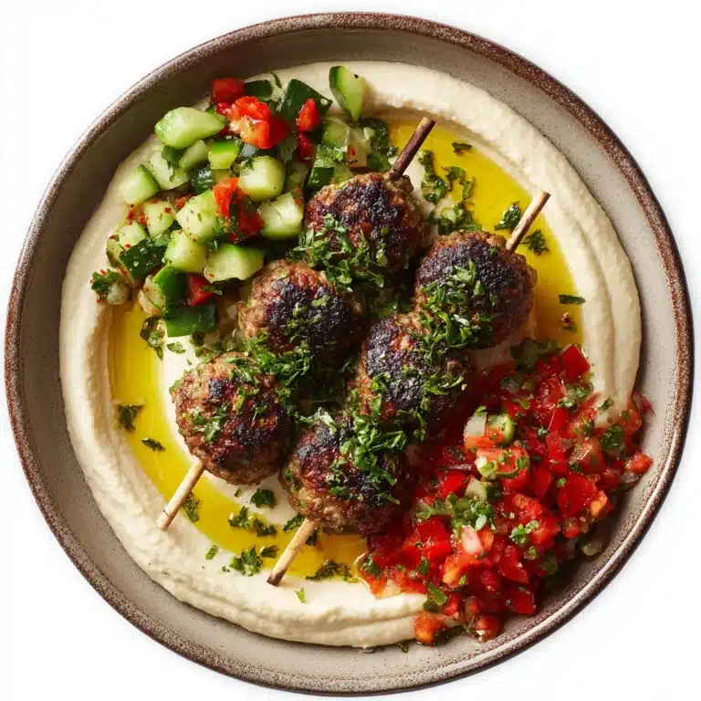 Beef Kefta with Hummus and Tomato Cucumber Salad Recipe