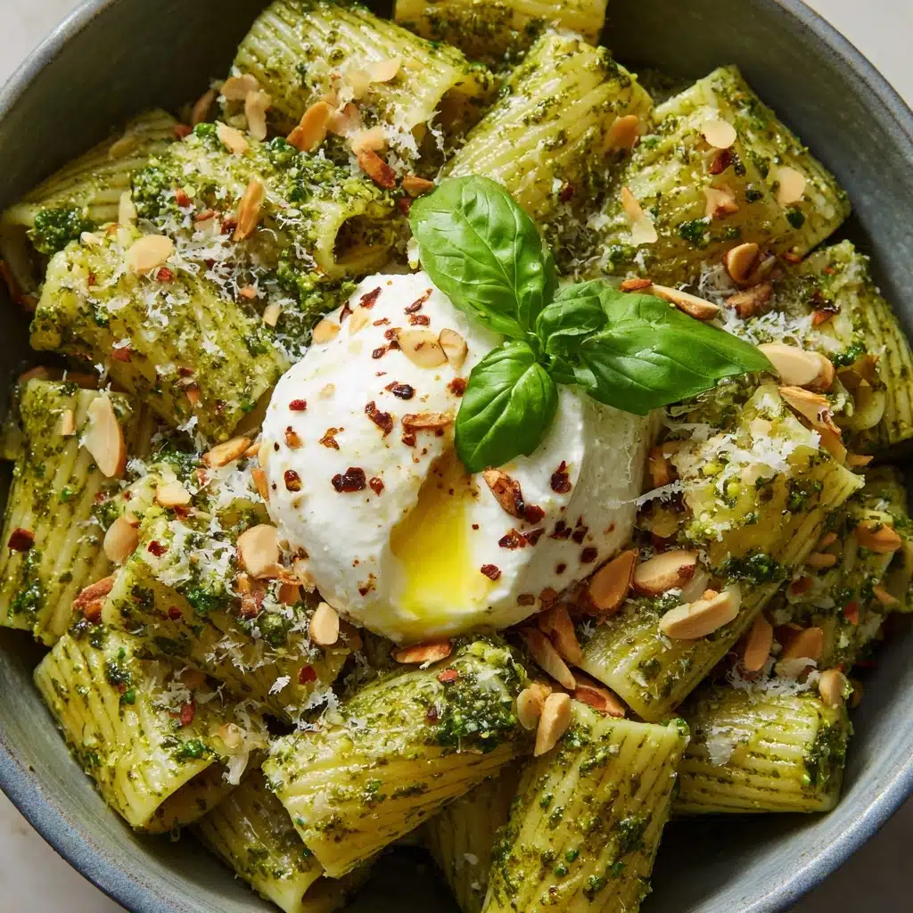 oni with Basil-Pistachio Pesto & Burrata Recipe - Recipe Image
