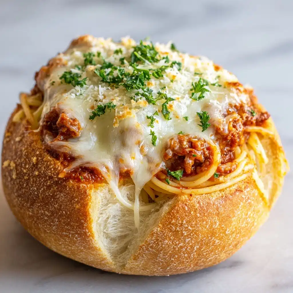 Easy Cheesy Bread Bowl Spaghetti Recipe Delight Recipe - Recipe Image