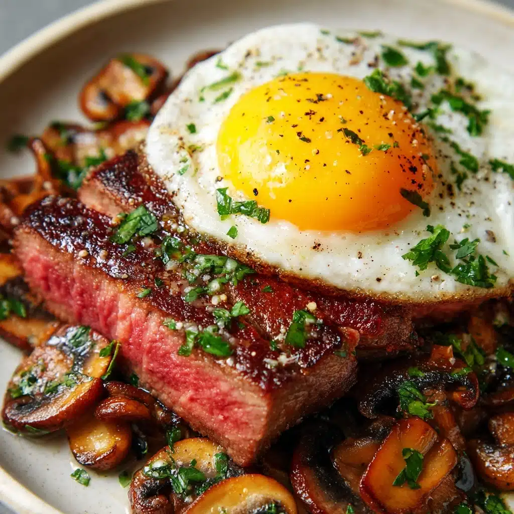 Steak and Eggs with Sautéed Mushrooms Recipe - Recipe Image