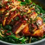 Asado Chicken Breast with Sautéed Garlic Spinach Recipe