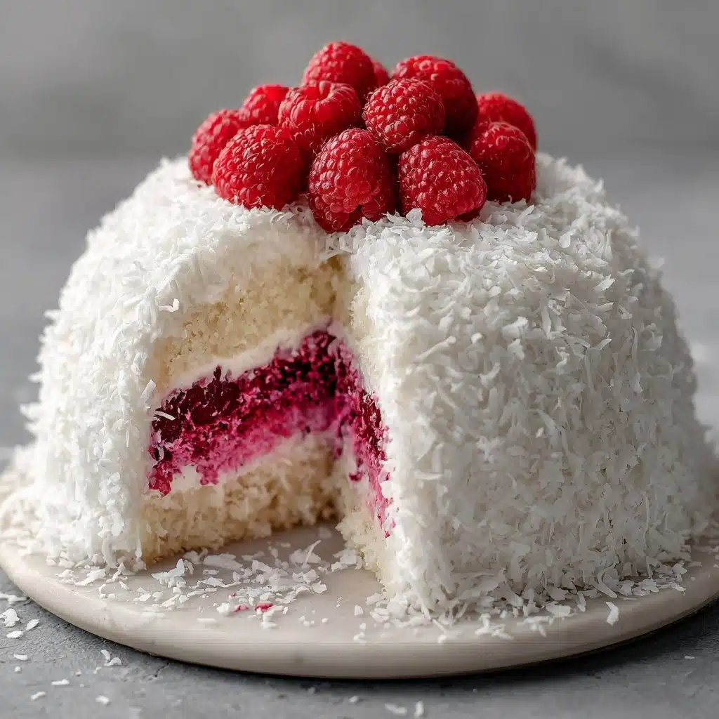 Raspberry Swirl Coconut Snowball Cake Recipe - Recipe Image