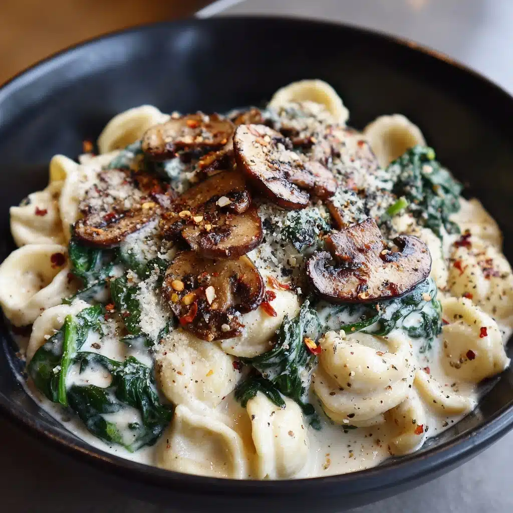 One-Pot Garlic Parmesan Pasta with Spinach and Mushrooms Recipe - Recipe Image