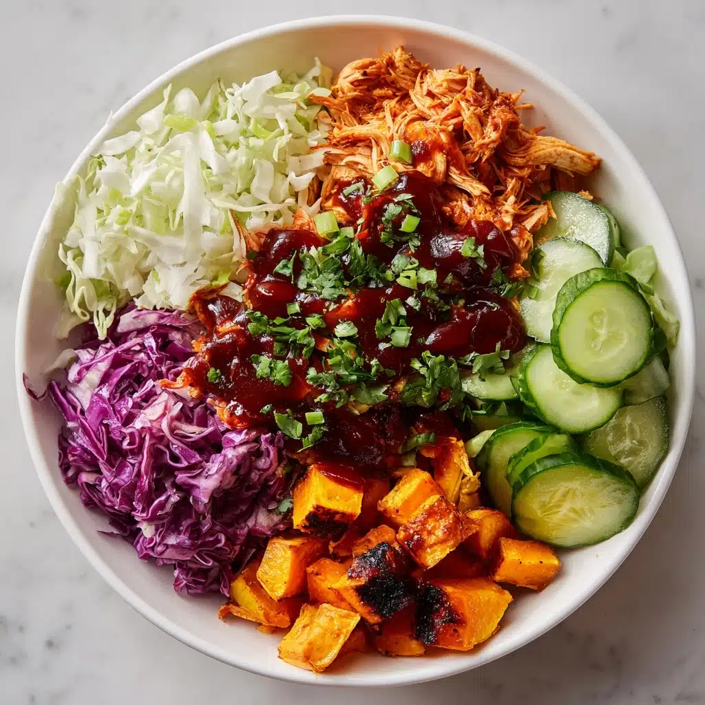 BBQ Chicken Bowls with Sweet Potatoes, Coleslaw, and Pickles Recipe - Recipe Image