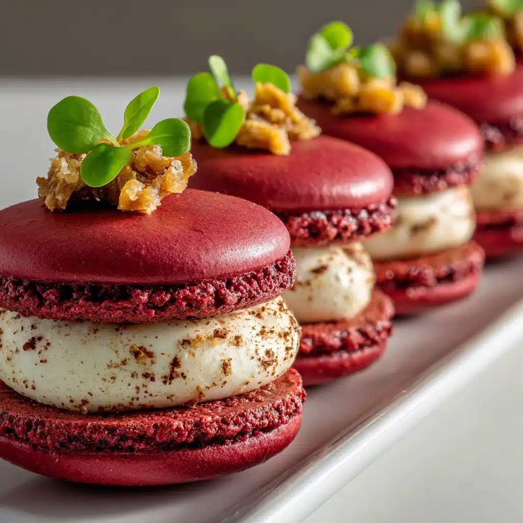 Beet Macarons with Goat Cheese & Walnut Crunch Recipe - Recipe Image