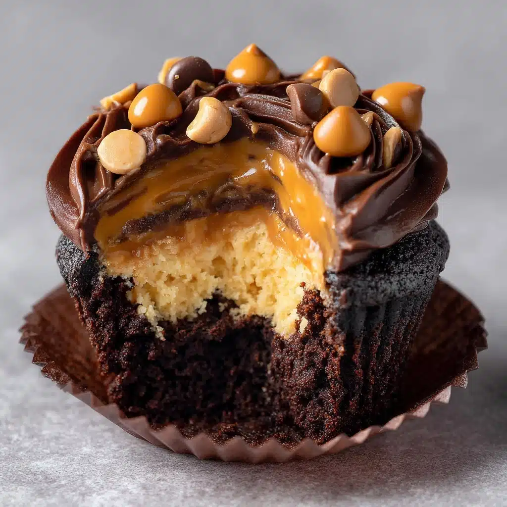 Gooey Chocolate Peanut Butter Cupcakes Recipe - Recipe Image