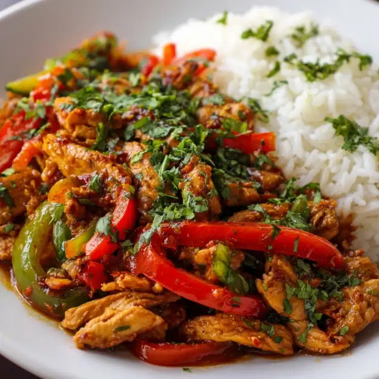 Garlic Chicken Stir-Fry with Peppers & Steamed Rice Recipe