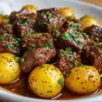 Slow Cooker Garlic Butter Beef Bites & Potatoes Recipe
