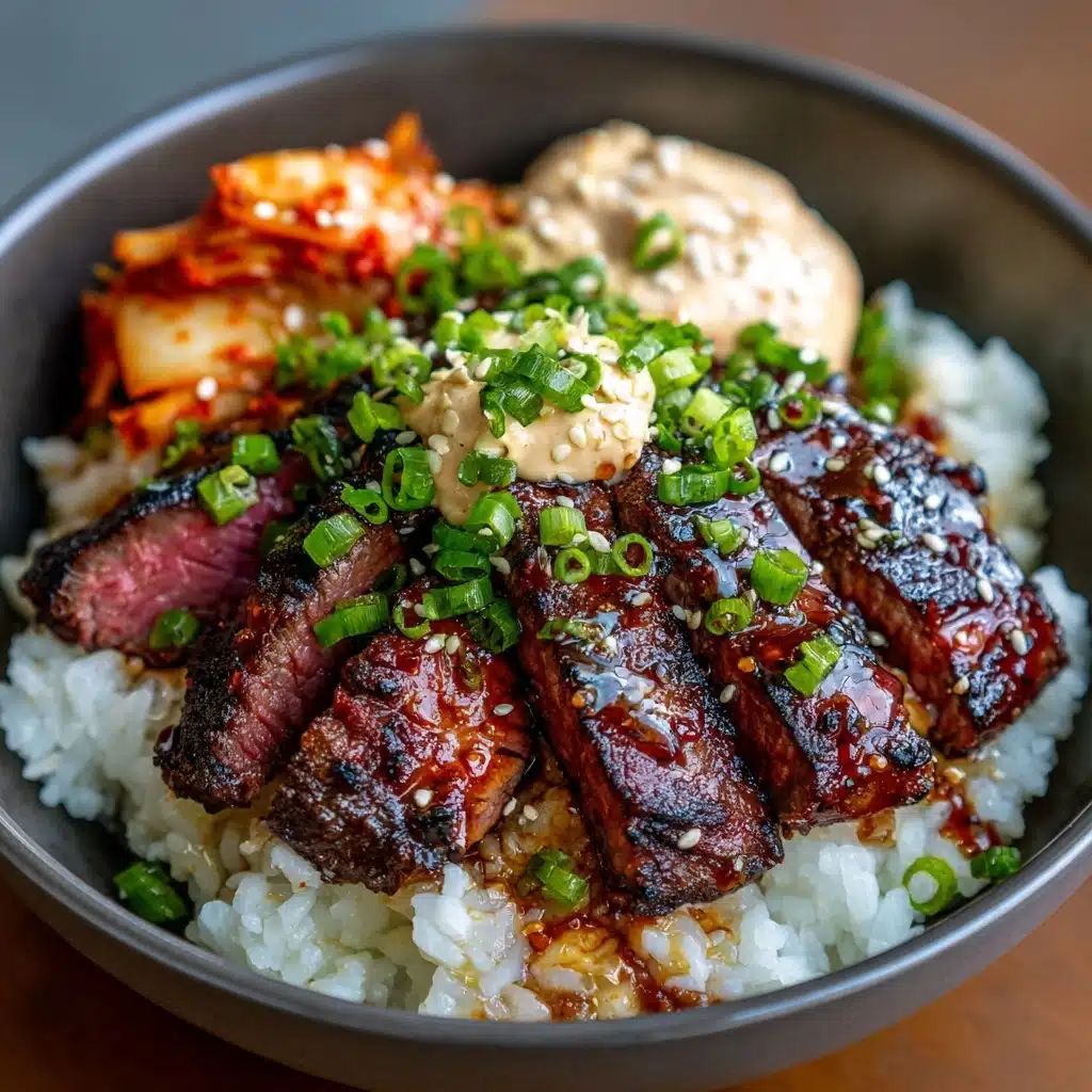 Korean BBQ Steak Rice Bowls with Spicy Cream Sauce Recipe - Recipe Image