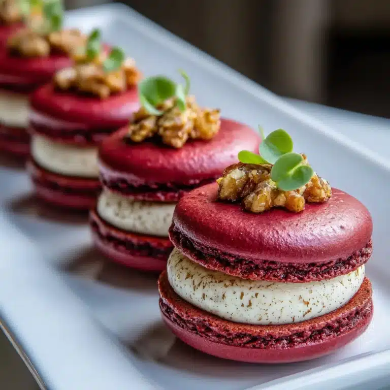 Beet Macarons with Goat Cheese & Walnut Crunch Recipe