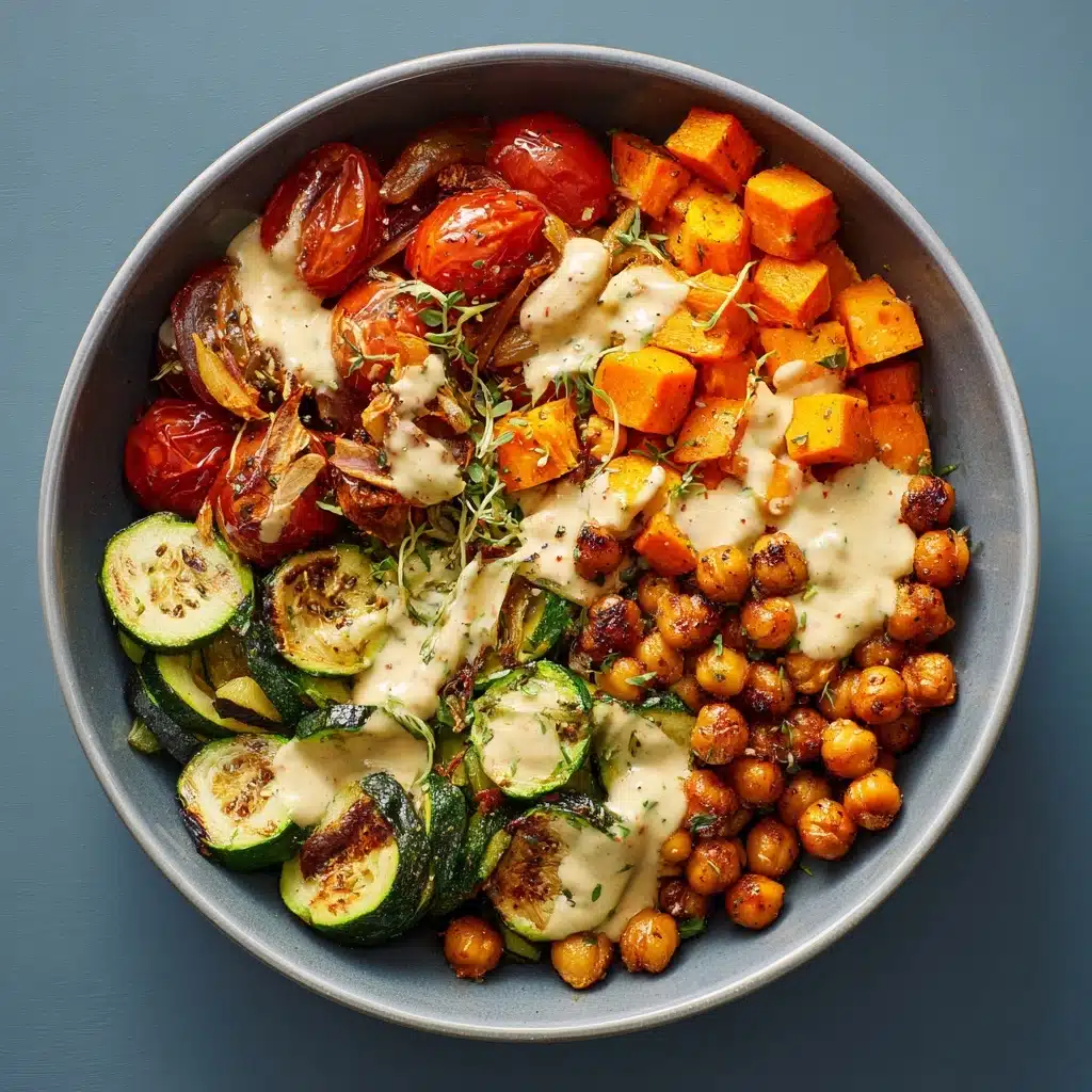 Roasted Vegetable & Chickpea Bowl with Tahini Dressing Recipe - Recipe Image