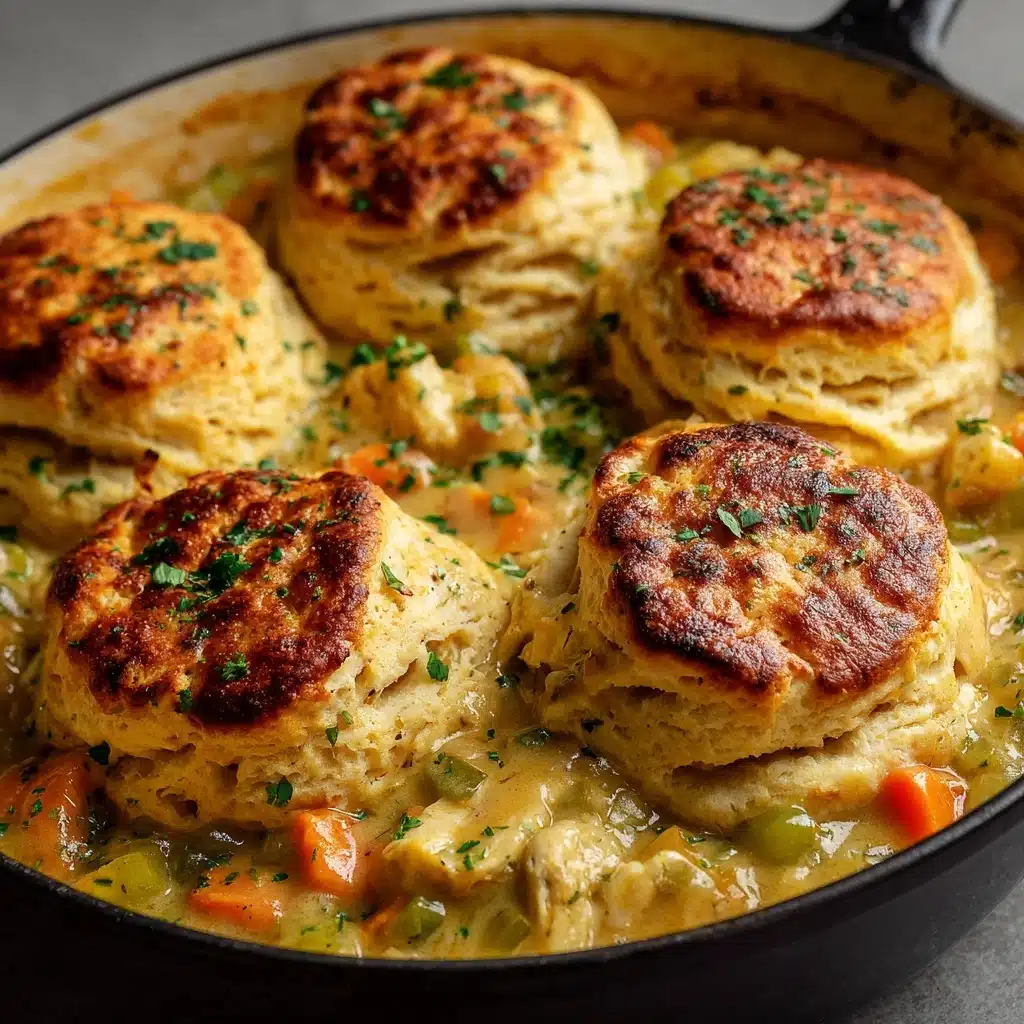 Skillet Chicken Pot Pie with Parmesan Herb Butter Biscuits Recipe - Recipe Image
