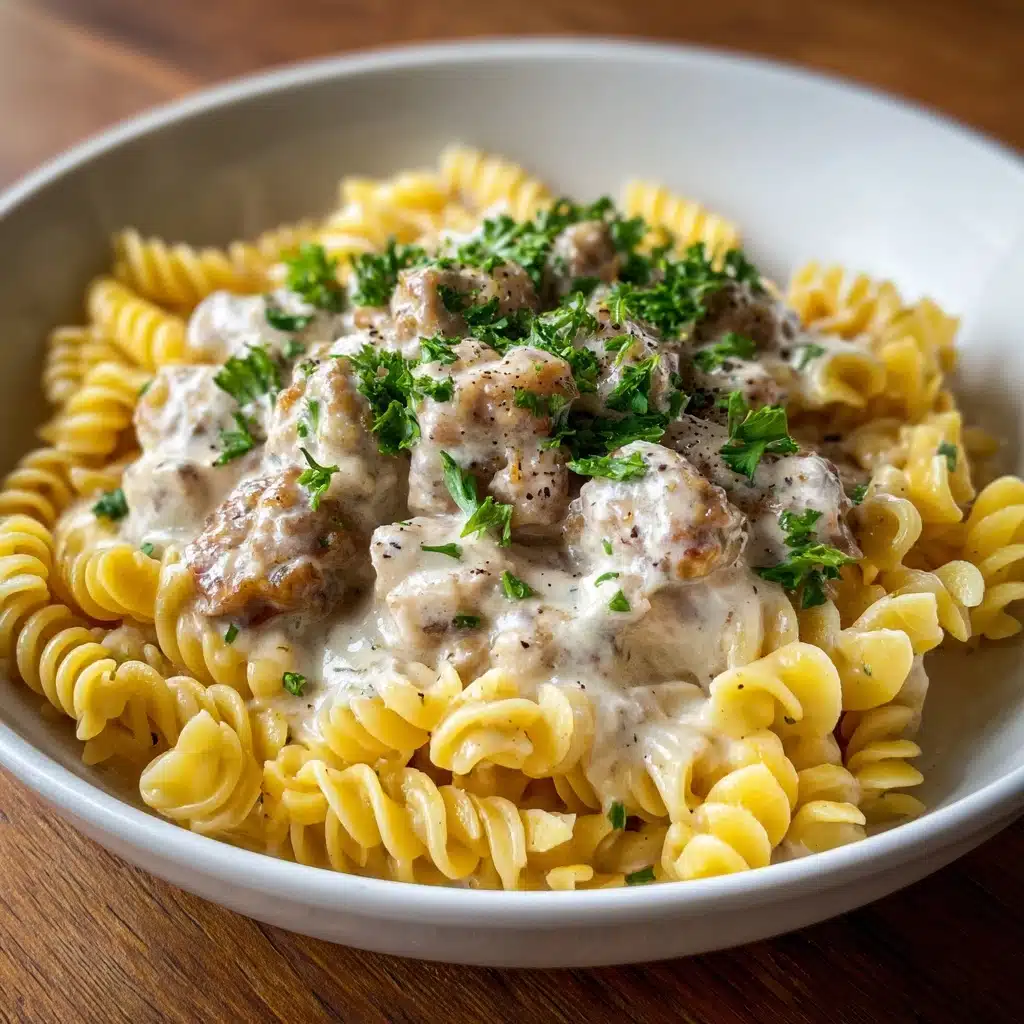 Beef and Rotini in Garlic Parmesan Sauce Recipe - Recipe Image