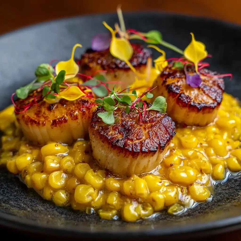 Seared Scallops with Smoky Sweet Corn Puree Recipe - Recipe Image