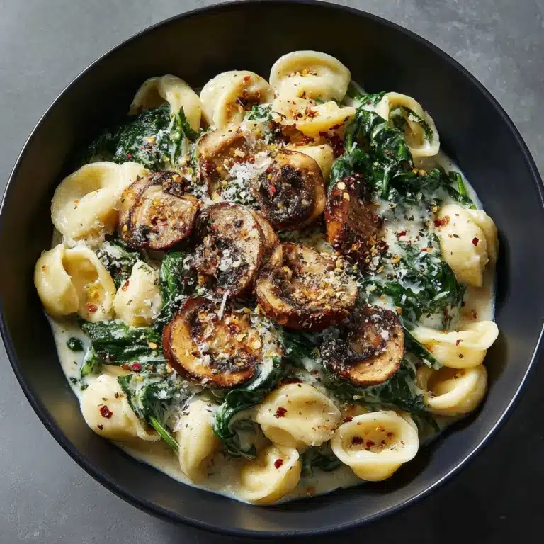 One-Pot Garlic Parmesan Pasta with Spinach and Mushrooms Recipe