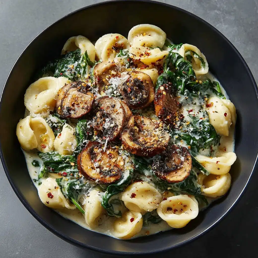 One-Pot Garlic Parmesan Pasta with Spinach and Mushrooms Recipe