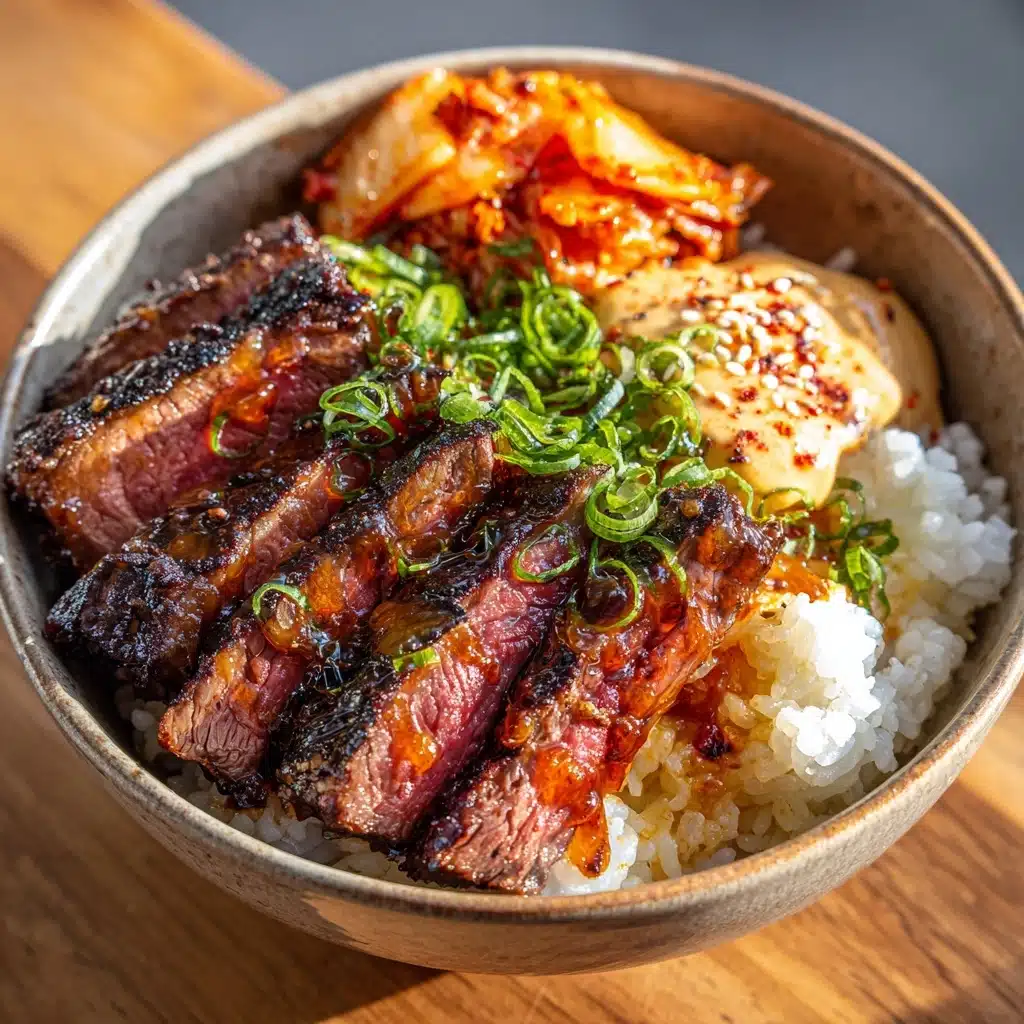 Korean BBQ Steak Rice Bowls with Spicy Cream Sauce Recipe - Recipe Image