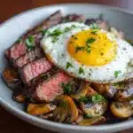 Steak and Eggs with Sautéed Mushrooms Recipe
