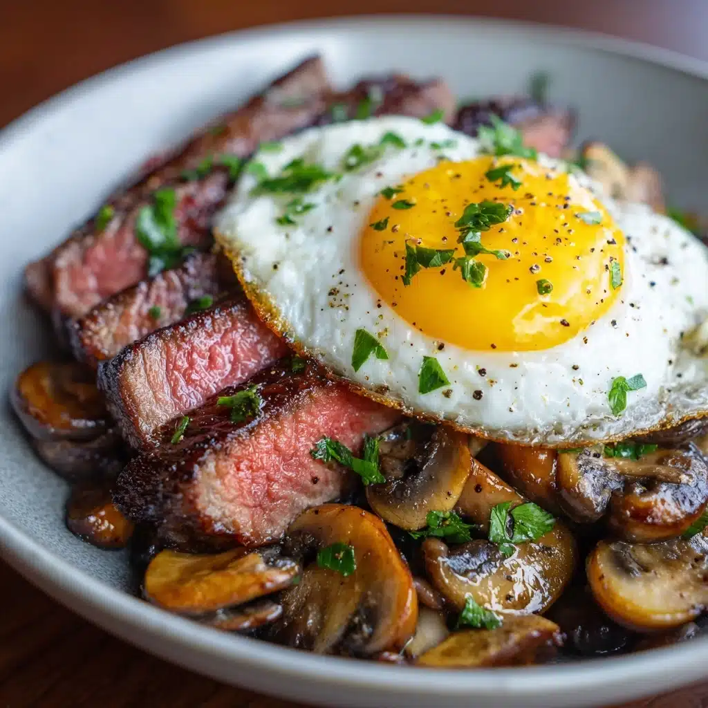 Steak and Eggs with Sautéed Mushrooms Recipe - Recipe Image