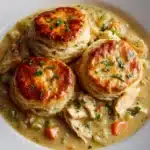Skillet Chicken Pot Pie with Parmesan Herb Butter Biscuits Recipe
