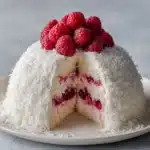 Raspberry Swirl Coconut Snowball Cake Recipe