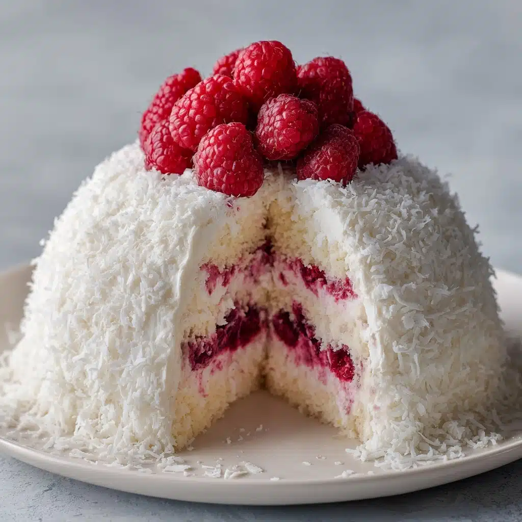 Raspberry Swirl Coconut Snowball Cake Recipe - Recipe Image