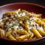 Cheesy Penne with Garlic Butter Ground Beef Recipe