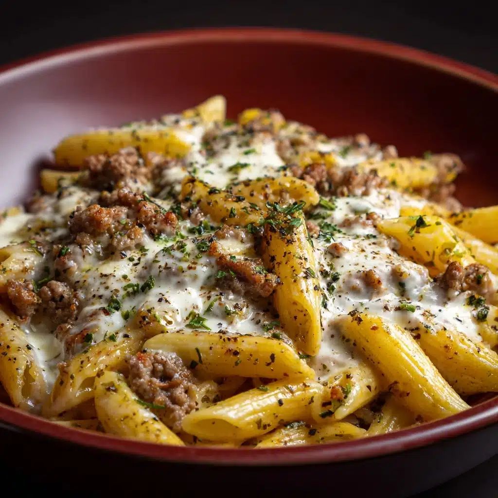 Cheesy Penne with Garlic Butter Ground Beef Recipe