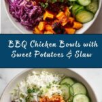 BBQ Chicken Bowls with Sweet Potatoes, Coleslaw, and Pickles Recipe