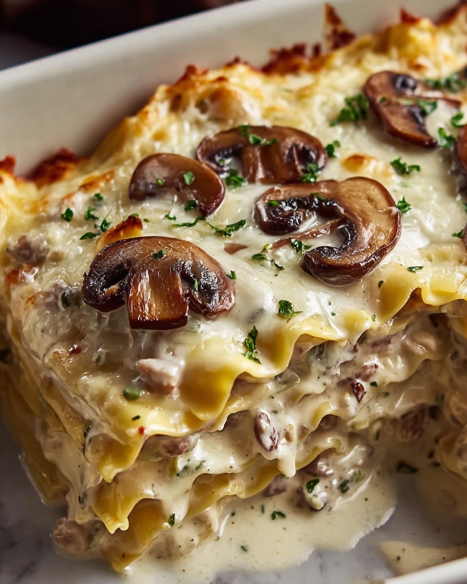 Cheesy Mushroom Chicken Alfredo Lasagna Recipe - Recipe Image