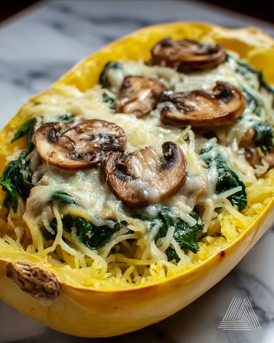 Creamy Spinach and Mushroom Stuffed Spaghetti Squash Recipe - Recipe Image