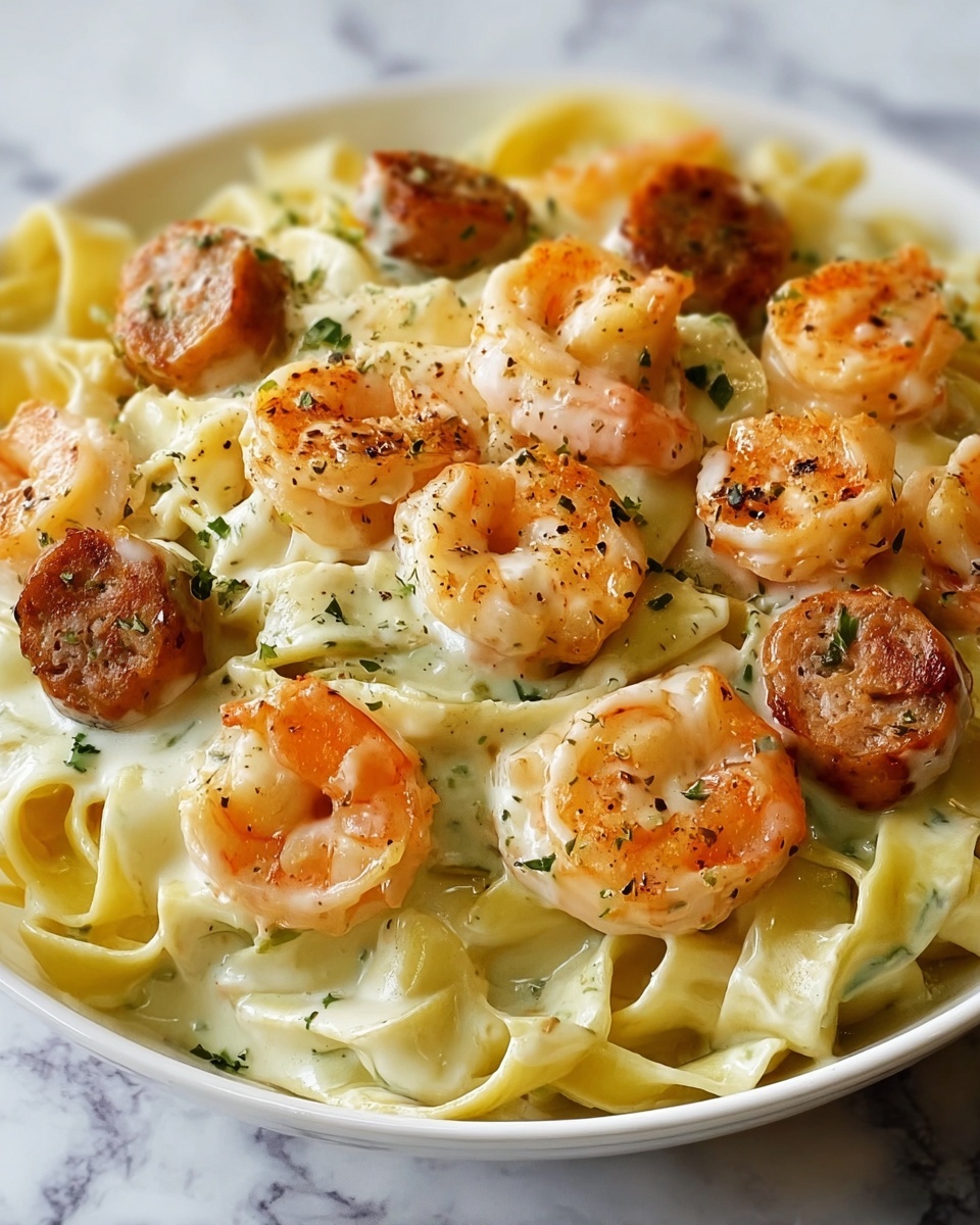 Cajun Shrimp and Sausage Alfredo Pasta Recipe - Recipe Image