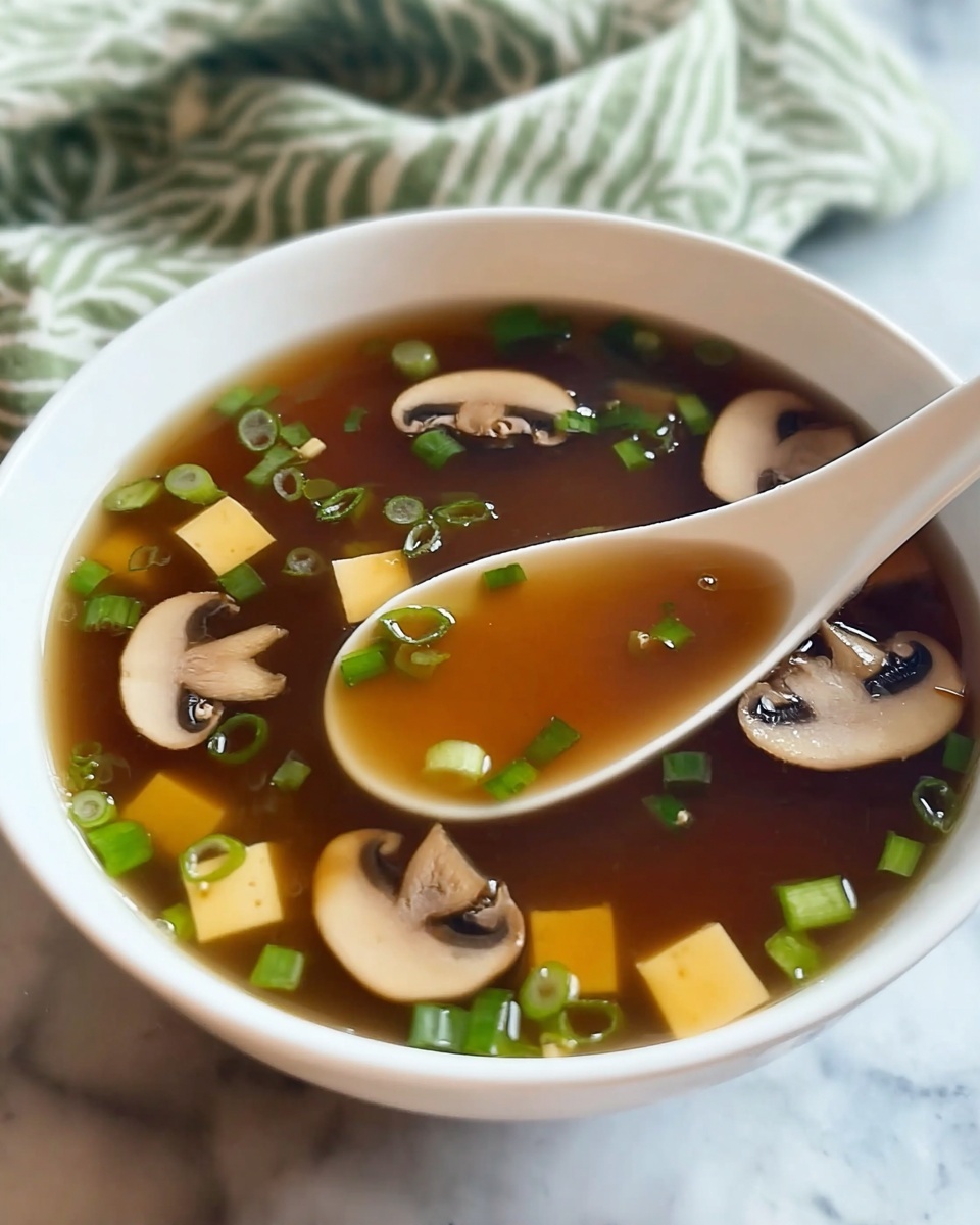 Japanese Clear Soup with Tofu, Mushrooms, and Green Onions Recipe - Recipe Image