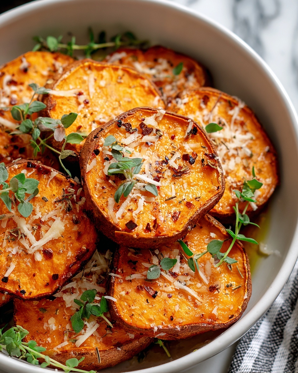 Roasted Sweet Potatoes with Garlic and Parmesan Recipe - Recipe Image